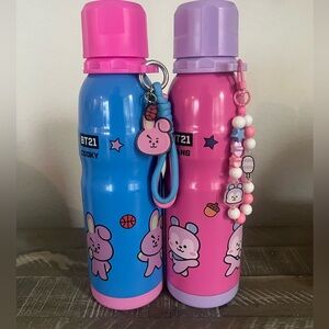 BT21 Cooky & Mang Stainless Steel Water Bottles - Blue & Pink (set of 2)